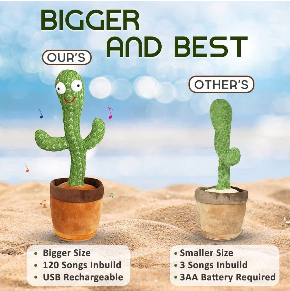 Dancing Cactus Pro | Recahargeable | Baby Toddlers, Kids and Children, USB Charging Taking Cactus Toy , LED Lights, Voice Recording Age 1-10 Years (Green)