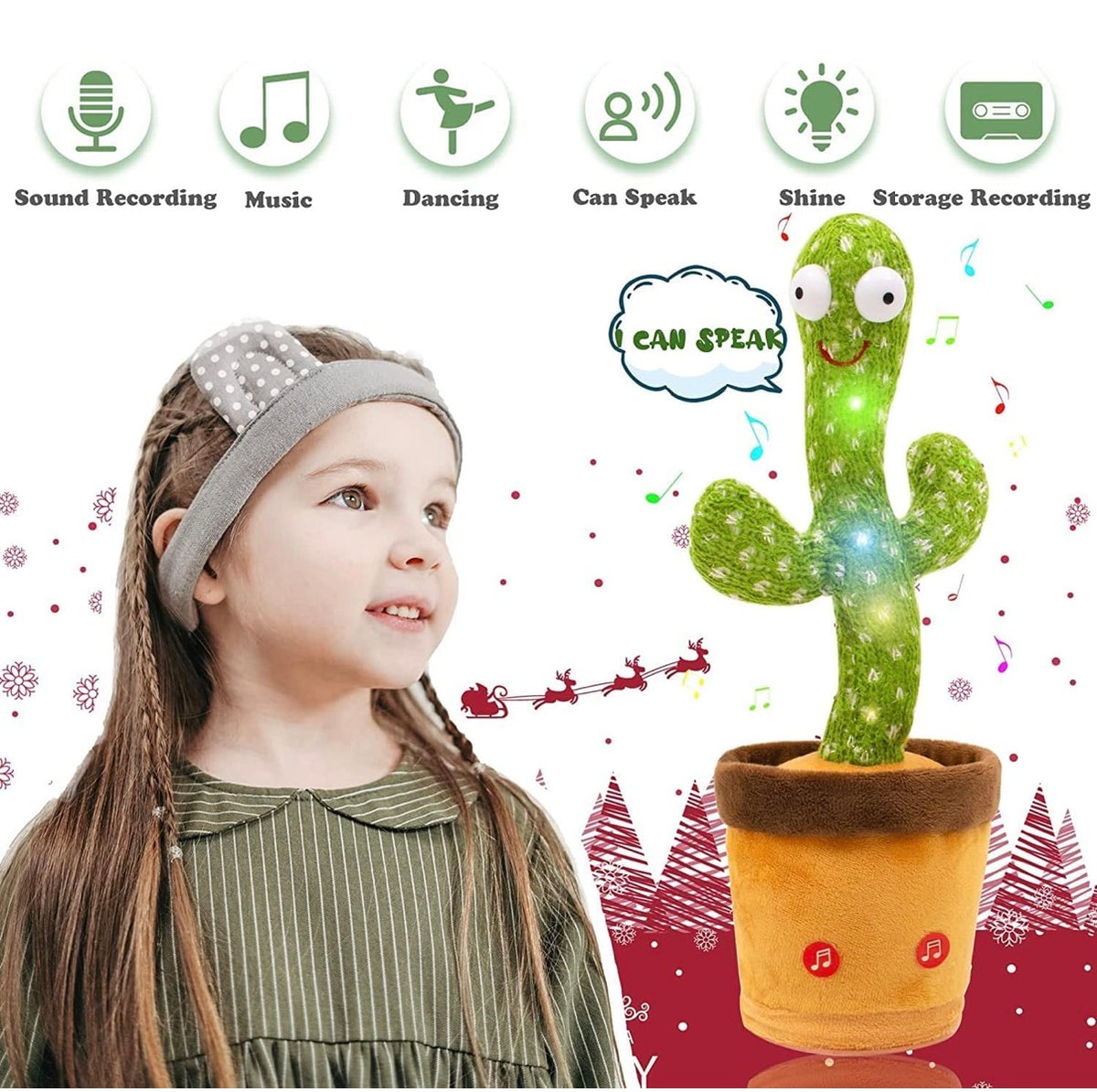 Dancing Cactus Pro | Recahargeable | Baby Toddlers, Kids and Children, USB Charging Taking Cactus Toy , LED Lights, Voice Recording Age 1-10 Years (Green)